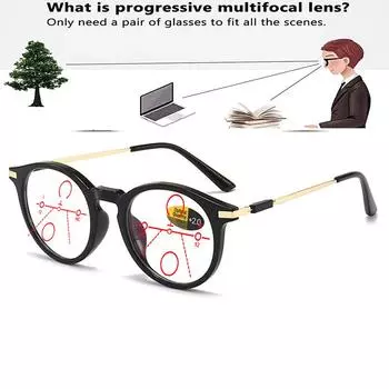 Круглые женские ретро большие сверхлегкие удобные прогрессивные мультифокальные очки для чтения от +0,75 до +4 +0.75 коричневый