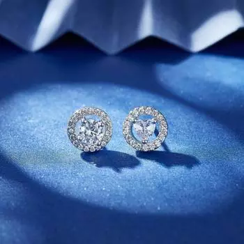 Круглые женские серьги с платиновым покрытием из цельного циркония, серьги-гвоздики в форме сердца из белого кубического циркония белый