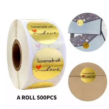 Круглые золотые самодельные наклейки с любовью, уплотнительные этикетки, канцелярские наклейки для скрапбукинга, наклейки ручной работы с пищевой печатью, 100-500 шт. YH234-100pcs