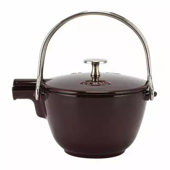 Круглый эмалированный чайник Staub с заварочным фильтром IH, стильный термочайник 1650087, круглый чайник цвета гренадин, красный [Staub] 16,5 см [Товар]