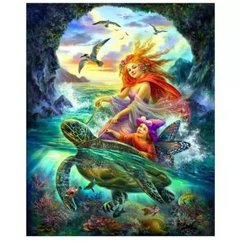 Круглый Ангел Фея Поездка Черепахи Алмазная картина 5d Diy Алмазная вышивка Стразы Картины 20X30CM