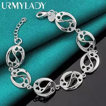 Круглый браслет-цепочка из стерлингового серебра 925 пробы для женщин, свадебные, помолвочные, вечерние, модные украшения 20cm