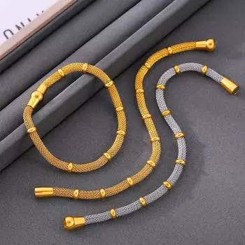 Круглый браслет из бамбуковой металлической сетки, простой ретро-дизайн, титановая сталь, покрытая 18-каратным золотом, ювелирные изделия