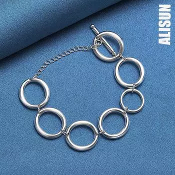 Круглый браслет из стерлингового серебра 925 пробы с кольцом, модные свадебные украшения 20CM