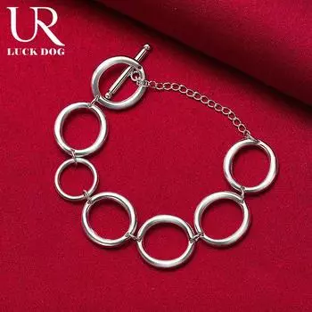 Круглый браслет из стерлингового серебра 925 пробы с кольцом-кольцом, модные свадебные украшения 20CM