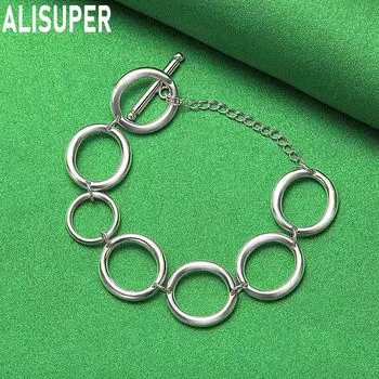 Круглый браслет из стерлингового серебра 925 пробы с кольцом-кольцом, модные свадебные украшения 20CM