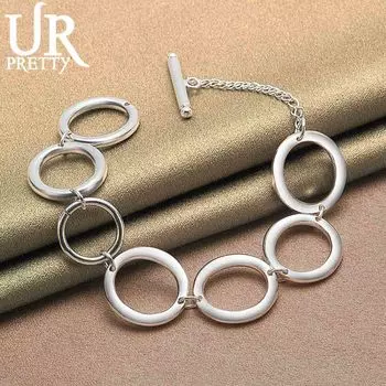 Круглый браслет из стерлингового серебра 925 пробы с кольцом-кольцом, модные свадебные украшения 20CM