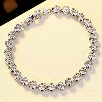 Круглый браслет из стерлингового серебра S925 для женщин, модный браслет в корейском стиле с бриллиантами и пузырьками, ювелирные изделия 16cm