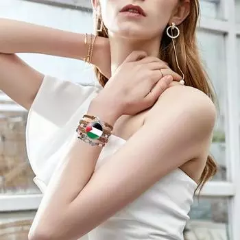 Круглый браслет с декором флага Палестины, многослойный регулируемый браслет ручной работы, металлическая буква 3