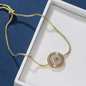 Круглый браслет с микро-инкрустацией из циркона Браслет регулируемого размера золотой