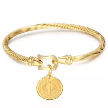 Круглый браслет с подвеской из титановой стали и застежкой Vachette золотой