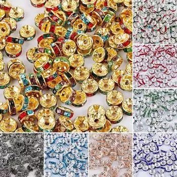 Круглый браслет со стразами, 50 шт./лот, свободные, высокое качество, для изготовления ювелирных изделий, хрустальные бусины-разделители, горячая распродажа, популярные 4, 6, 8, 10 мм, ожерелье, бусины Rondelle Silver Colourful 6mm