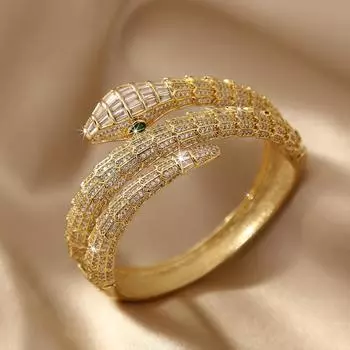 Круглый браслет в виде головы змеи с зелеными глазами, полный циркония, несколько браслетов в форме змеи, высококачественные и изысканные браслеты 17CM