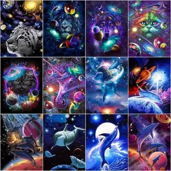 Круглый бриллиант 5D DIY Алмазная картина Космическая планета Дельфин Волны 3D Мозаика Вышивка крестиком 5D Украшение дома Full Round 20x30CM