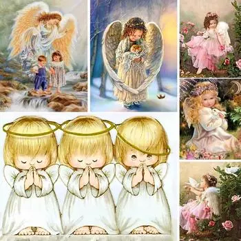 Круглый бриллиант 5D Diy алмазная живопись красивая девушка ангел Алмазная вышивка крестиком горный хрусталь мозаичное украшение Full Round 20X25CM белый