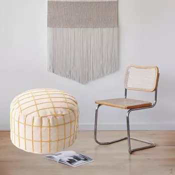 Круглый чехол на пуф ручной работы для жилых помещений в стиле бохо и отдыха на свежем воздухе серый