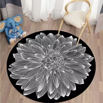 Круглый черный ковер с венком, коврик для стула, спальня, гостиная, мягкий ковер, противоскользящий коврик для ванной комнаты, домашний декор, напольный коврик 40cm
