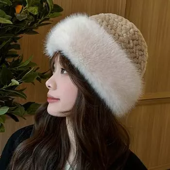 Круглый цилиндр из лисьего волоса, шапка Lei Feng, милая и милая зимняя белая шапка для защиты ушей из искусственного меха, шапка принцессы с плоским верхом, женская one size абрикосовый