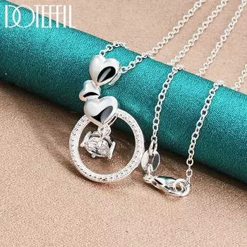 Круглый циркон из стерлингового серебра 925 пробы с подвеской в форме сердца, свадебные модные украшения 45cm