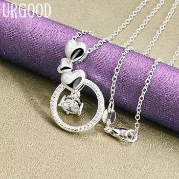 Круглый циркон из стерлингового серебра 925 пробы с подвеской в форме сердца, свадебные модные украшения 45cm