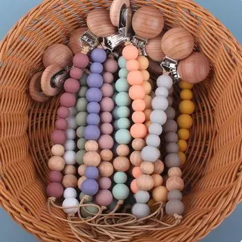 Круглый держатель для пустышки клипсы деревянные бусины детские прорезыватели для зубов игрушки ремешки детская цепочка для пустышки для малыша светло-розовый