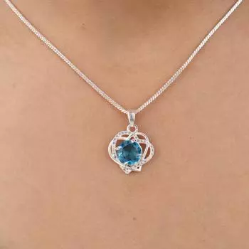 Круглый драгоценный камень швейцарский голубой топаз, ювелирные изделия из стерлингового серебра 925 пробы, кулон с цирконом 0,84 дюйма CZP-14-11