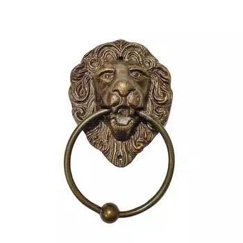 Круглый дверной звонок ручной работы в виде льва, коллекционный предмет декора для двери в деревенском стиле для дома и офиса (Коричневый антикварный, 8,66 дюйма)