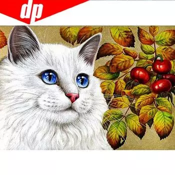 Круглый горный хрусталь Алмазная вышивка Кот 5d Diy Алмазная картина Ремесленная вышивка крестом 20X30