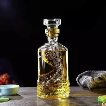 Круглый графин для виски с гравировкой дракона 500 мл, барная бутылка для спиртного, ликера, шотландского бурбона
