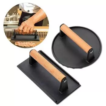 Круглый и прямоугольный пресс для гамбургеров 3 в 1. Прочная металлическая машина для приготовления пирожков с деревянной ручкой с антипригарным покрытием. Round