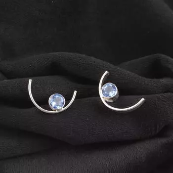 Круглый камень танзанит чакры третьего глаза, этнические серьги-пусеты из серебра 925 пробы в стиле бохо EE-145-3