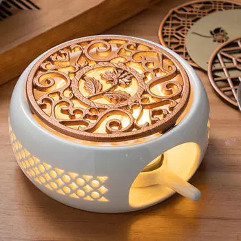 Круглый керамический чайник, подогреватель для подогрева кофе, молока или чая, бронза