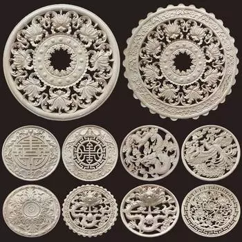 Круглый китайский дракон, резьба по дереву, аппликация, антикварные накладки, молдинги, деревянные фигурки для украшения мебели, винтажный декор, флористика