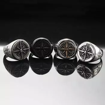Круглый компас в стиле ретро, мужское кольцо из титановой стали, модное кольцо из нержавеющей стали 6