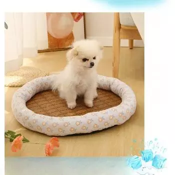 Круглый кошачий наполнитель летом всесезонный ледяной шелковый собачий наполнитель для щенков плюшевая собака подкладка подкладка зоотовары S 40*40*7CM