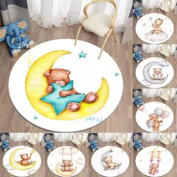 Круглый ковер для гостиной, детский противоскользящий коврик, детский ковер с принтом медведя из мультфильма, кавайный коврик 40