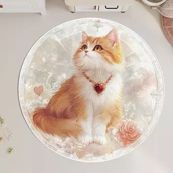 Круглый ковер для спальни, устойчивый к пятнам, мультяшный кот, детский коврик для пола, коврик для гостиной, моющийся, утолщенный, коврик для журнального столика 80 * 80CM crystal velvet