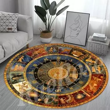 Круглый ковер с астрологией, ковры со знаками зодиака, ковер с дизайном гороскопа, круглый декоративный ковер для гостиной, спальни, ковры с изображением солнца, луны и звезд, ковер с изображением таро 40X40cm-16x16in