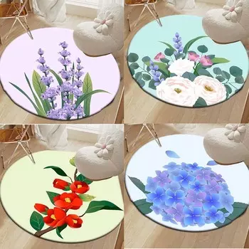 Круглый ковер с цветочным принтом, современный ковер для украшения спальни, многоцветный ковер для гостиной, утолщенный подвесной коврик для подушки на стул 40
