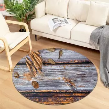 Круглый ковер с деревянным узором для дома, гостиной, спальни, кухни, ванной комнаты, украшения пола, противоскользящий ковер 40CM