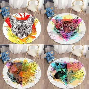 Круглый ковер с кавайным принтом на тему животных, коврик для гостиной, коврик для кемпинга, пикника, нескользящий коврик, коврик для йоги 40