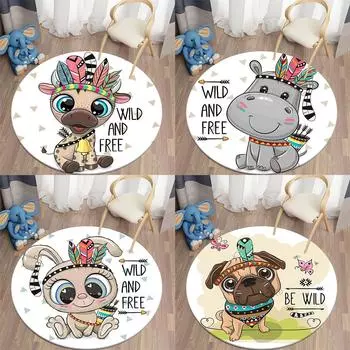 Круглый ковер с мультяшным милым животным принтом, домашний ковер для гостиной, спальни, детской комнаты, украшение пола 40cm