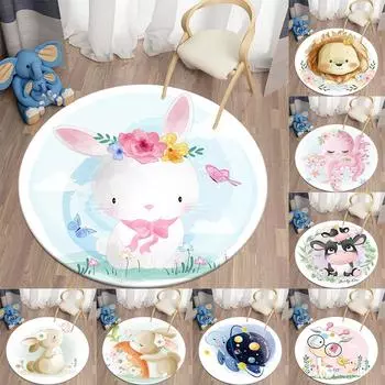 Круглый ковер с мультяшным животным принтом, коврик для гостиной, спальни, детский ковер, молитвенный мягкий коврик для домашнего декора 40cm