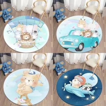 Круглый ковер с мультяшным животным принтом, напольный коврик, детская ванная комната, кухня, гостиная, спальня, ковер для украшения дома 40cm