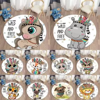 Круглый ковер с мультяшным животным принтом, домашний ковер для гостиной, дивана, спальни, детской комнаты, украшение пола, ковер 40cm