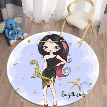 Круглый ковер с принтом «Двенадцать созвездий» для девочек, детский коврик для гостиной, напольный коврик для спальни, нескользящий коврик 40CM