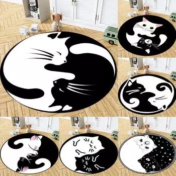 Круглый ковер с принтом кота для ванной комнаты, круглый ковер для гостиной, спальни, детского кабинета, круглый ковер, напольный коврик 40