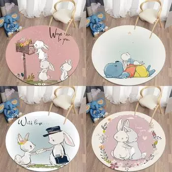 Круглый ковер с принтом кролика из мультфильма для дома, гостиной, дивана, спальни, украшения пола, моющийся ковер 40cm