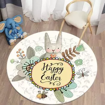 Круглый ковер с принтом кролика из мультфильма для дома, гостиной, спальни, детской комнаты, украшение пола, нескользящий коврик, ковер 40CM