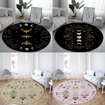Круглый ковер с принтом лунного света для дома, гостиной, дивана, спальни, напольного коврика, декоративного ковра с принтом 40cm